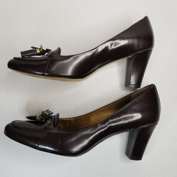 Circa Joan and David Brown Heels Pumps Academia Office Career Tassel Leather 8M - Picture 11 of 15